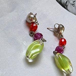 ARTISAN Earrings Fruit-Colored Beaded Drop Bohemian Vintage